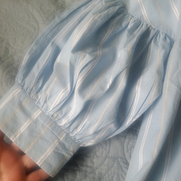 MANGO Puff Sleeves Mini cotton dress light blue, striped - Picture 3 of 6